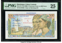 Martinique Caisse Centrale de la France d'Outre Mer 5 Nouveaux Francs on 500 Francs ND (1960) Pick 38 PMG Very Fine 25. This example has repaired. 

H...