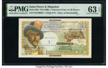 Saint Pierre and Miquelon Caisse Centrale de la France d'Outre-Mer 1 Nouveau Franc on 50 Francs ND (1960) Pick 30b PMG Choice Uncirculated 63 EPQ. 

H...