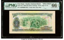 South Vietnam National Bank of Viet Nam 50 Dong 1966 (ND 1975) Pick 44s Specimen PMG Gem Uncirculated 66 EPQ. Hollow red Giay Mau overprints are prese...