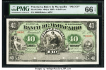 Venezuela Banco de Maracaibo 40 Bolivares ND (ca. 1897) Pick S206p Proof PMG Gem Uncirculated 66 EPQ. Three POCs are present on this example. 

HID098...
