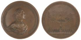 Peter I. Naval Victory at Gangut, 27 July 1714. 
Bronze award medal. Novodel. Signed by M. Kuchkin. 1845-1872 manufacture. 61 mm. 93,2 gr. R2. VF. Ba...
