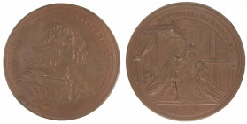 Peter I. Coronation of Catherina I, 18 May 1724. 
Bronze commemorative medal. Unsigned. 60 mm. 81,2 gr. R2. Good XF. Diakov 60.2; Iversen LV-4b.

O...