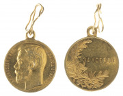 Nicholas II. For Zeal.
Gold award medal. Unsigned. Integrated loop. 28 mm. 18,8 gr. R1. VF/XF. Barac 186; Diakov 1138.6; Werlich 86-87.

Obverse wi...