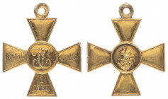 Saint George Cross 
Gold cross 1st class. Nr. 20316. 34 mm. 13,1 gr. R3. Some dents on the right arm of the cross, otherwise VF/XF. Barac 277; Diakov...