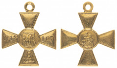 Saint George Cross 
Gold cross 2nd class. Type IVb 1913-1915. Nr. 12107. Unmarked. 34 mm. 16,3 gr. R2. Cleaned, otherwise VF/XF. Possibly later work ...