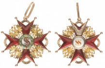 Order of Saint Stanislaus.
Cross 1st or 2nd class. Type II, 1856-1917 (1855). Private manufacture 1856-1908. Gold and enamel. 54 x 54 mm. 20,5 gr. So...