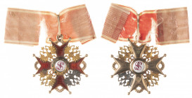 Order of Saint Stanislaus.
Cross 3rd Class. Type II, 1856-1917. Production 1859. Gold and enamel. 37,3 x 38,1 mm. 10 gr. (including ribbon). Some dis...