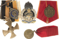 Set of 5 medals/badges. A mix of originals and reproductions.

1) Coronation Nicholas II.
Light bronze commemorative medal. 26 mm. 6,3 gr.

2) 20...