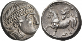 CELTIC, Middle Danube. Uncertain tribe. 2nd century BC. Tetradrachm (Silver, 21 mm, 12.35 g, 2 h), The ‘Kroisbach’ type, with diadem and ‘Reiterstumpf...