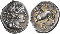 GAUL. Massalia. Circa 130-121 BC. Drachm (Silver, 16 mm, 2.69 g, 4 h). Diademed and draped bust of Artemis to right, wearing pendant earring and pearl...