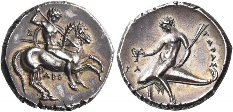 CALABRIA. Tarentum. Circa 315-302 BC. Nomos (Silver, 21 mm, 7.95 g, 6 h), struck...