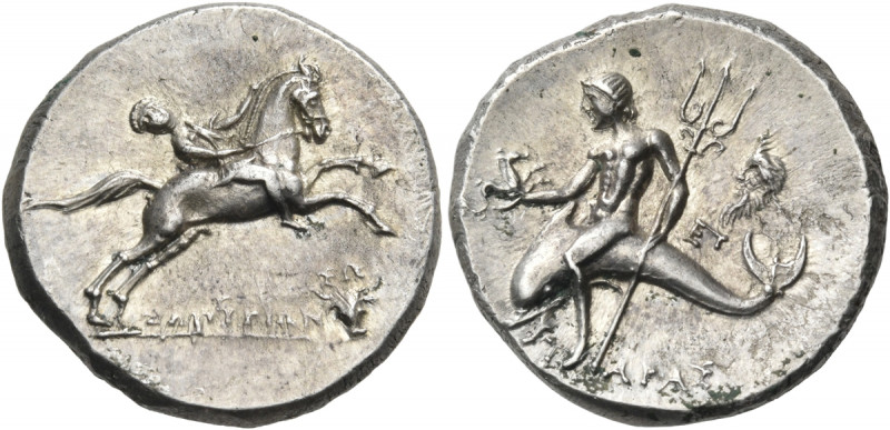 CALABRIA. Tarentum. Circa 240-228 BC. Stater (Silver, 21 mm, 6.56 g, 5 h), struc...