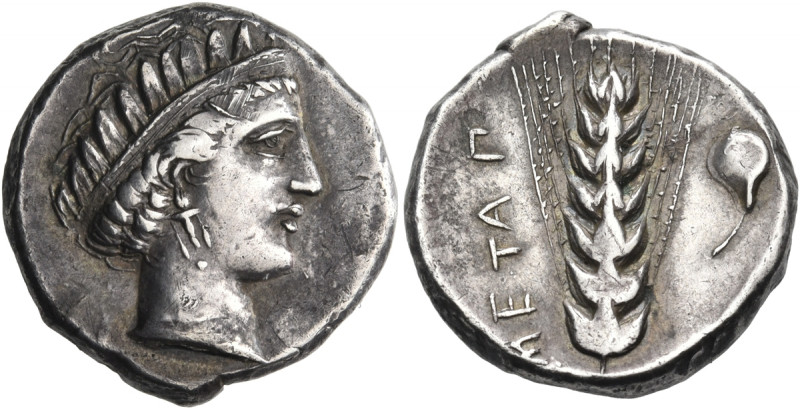 LUCANIA. Metapontum. Circa 340-330 BC. Nomos (Silver, 21 mm, 7.72 g, 6 h), very ...