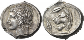 SICILY. Leontini. Circa 430-425 BC. Tetradrachm (Silver, 26.5 mm, 17.34 g, 11 h), with a reverse die signed by the “Maestro della foglia”. Laureate he...