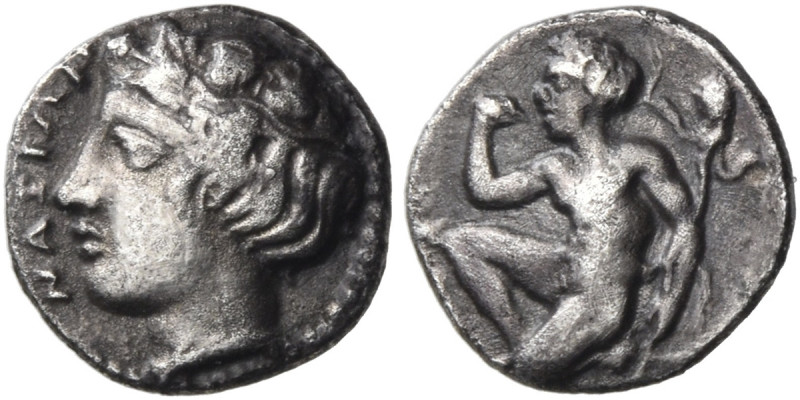 SICILY. Naxos. Circa 415-403 BC. Litra (Silver, 10.0 mm, 0.77 g, 10 h). ΝΑΞΙΩΝ H...
