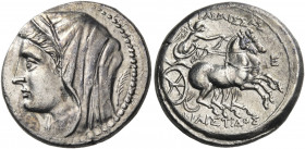 SICILY. Syracuse. Philistis, wife of Hieron II, 275-215 BC. 5 Litrai (Silver, 19 mm, 4.46 g, 9 h), 216-215. Diademed and veiled bust of Philistis to l...