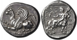 THRACE. Abdera. Circa 365-361 BC. Stater (Silver, 23.5 mm, 12.44 g, 3 h). Griffin with curved wings seated to left, his right fore-paw raised and the ...