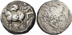 THRACO-MACEDONIAN TRIBES, Derrones. Circa 480-465 BC. Dodekadrachm (Silver, 32 mm, 40.06 g). Male driver, wearing petasos and robes, seated to left on...