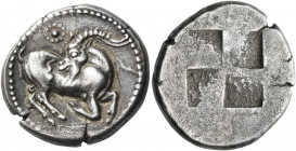 THRACO-MACEDONIAN TRIBES, Mygdones or Krestones. Circa 485-480 BC. Stater (Silver, 28 mm, 9.43 g). Goat kneeling to right, his head turned back to lef...
