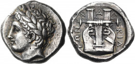 MACEDON, Chalkidian League. Olynthos. Circa 432-348 BC. Tetradrachm (Silver, 26 mm, 14.49 g, 11 h), struck under the magistrate Archidamos, c. 364-361...