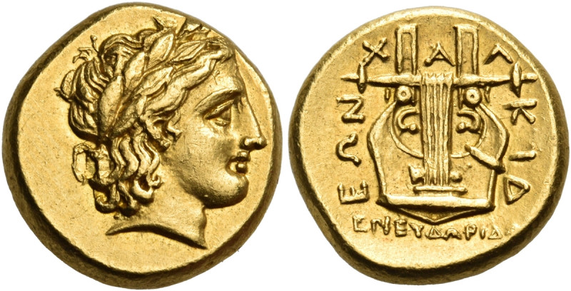 MACEDON, Chalkidian League. Olynthos. Circa 352-350 BC. Stater (Gold, 16 mm, 8.4...