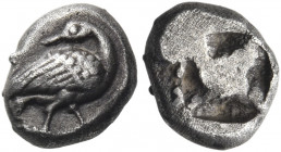 MACEDON. Eion. Circa 480-470 BC. Diobol (Silver, 10 mm, 1.17 g). Goose standing to right, head turned to left; above, annulet. Rev. Rough incuse squar...