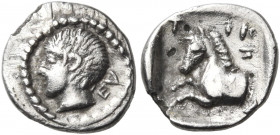 THESSALY. Trikka. Circa 440-400 BC. Hemiobol (Silver, 10 mm, 0.42 g, 7 h), struck under the magistrate Euph.... EY Youthful male head to left. Rev. ΤΡ...