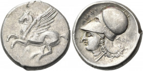AKARNANIA. Argos Amphilochikon. Circa 340-300 BC. Stater (Silver, 22 mm, 8.43 g, 1 h). A Pegasos flying left with straight wings. Rev. AMΦI / ABP Head...