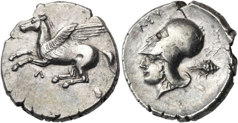AKARNANIA. Leukas. Circa 375-350 BC. Stater (Silver, 23 mm, 8.45 g, 11 h). Λ Peg...