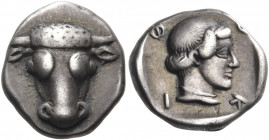 PHOKIS, Federal Coinage. Circa 449-447 BC. Triobol or Hemidrachm (Silver, 14 mm, 3.00 g, 3 h). Bull’s head facing. Rev. Φ-O-K-I Head of Artemis to rig...