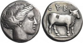 EUBOIA, Euboian League. Circa 357-338 BC. Tetradrachm (Silver, 26 mm, 16.61 g, 11 h). Head of the Nymph Euboia to right, her hair bound in a roll arou...