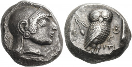 ATTICA. Athens. Circa 500-490 BC. Tetradrachm (Silver, 21.5 mm, 17.19 g, 9 h). Head of Athena to right, wearing an Attic helmet with a dotted zick-zac...