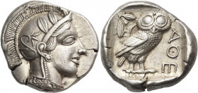 ATTICA. Athens. Circa 430s-420s BC. Tetradrachm (Silver, 25 mm, 17.20 g, 10 h). Head of Athena to right, wearing crested Attic helmet adorned with thr...