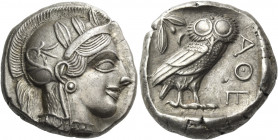 ATTICA. Athens. Circa 430s-420s BC. Tetradrachm (Silver, 25 mm, 17.11 g, 1 h). Head of Athena to right, wearing crested Attic helmet adorned with thre...