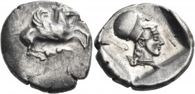 CORINTHIA. Corinth. Circa 450-415 BC. Stater (Silver, 24 mm, 8.40 g, 9 h). Ϙ Pegasos flying right, with curved wing. Rev. Head of Aphrodite to right, ...