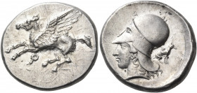 CORINTHIA. Corinth. Circa 405-345 BC. Stater (Silver, 22.00 mm, 8.50 g, 6 h). Ϙ Pegasos flying to left. Rev. Helmeted head of Aphrodite to left; behin...