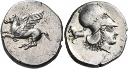CORINTHIA. Corinth. Circa 405-345 BC. Stater (Silver, 22.5 mm, 8.55 g, 6 h). Ϙ Pegasos with straight wings, flying to left. Rev. Head of Aphrodite to ...