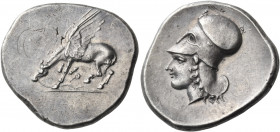 CORINTHIA. Corinth. Circa 405-345 BC. Stater (Silver, 24.0 mm, 8.60 g, 9 h). Ϙ Pegasos standing left, with trailing reins, his left leg raised and his...