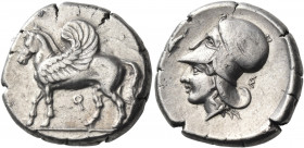 CORINTHIA. Corinth. Circa 405-345 BC. Stater (Silver, 20.5 mm, 8.59 g, 9 h). Ϙ Pegasos standing left with curved wings. Rev. Head of Aphrodite to left...