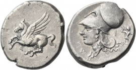 CORINTHIA. Corinth. Circa 375-300 BC. Stater (Silver, 22 mm, 8.52 g, 3 h), Di... Ϙ Pegasos flying left with straight wings. Rev. Δ - Ι Head of Aphrodi...