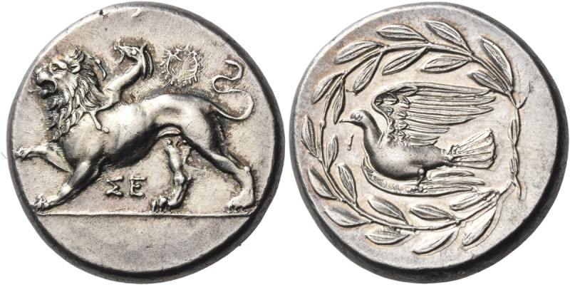 SIKYONIA. Sikyon. Circa 335-330 BC. Stater (Silver, 23.5 mm, 12.24 g, 2 h). ΣΕ C...