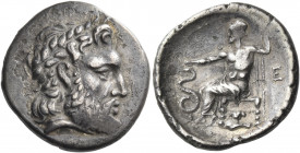 ARGOLIS. Epidauros. Circa 265-255 BC. Drachm (Silver, 22 mm, 5.30 g, 5 h). Laureate and bearded head of Asklepios to right. Rev. Asklepios seated left...