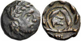 ARGOLIS. Epidauros. Circa 265-255 BC. Chalkous (Bronze, 12 mm, 1.41 g, 6 h). Laureate and bearded head of Asklepios to right. Rev. Ε within laurel wre...