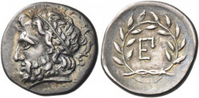ARGOLIS. Epidauros. Circa 255-250 BC. Hemidrachm (Silver, 17 mm, 2.65 g, 8 h), heavy weight. Laureate and bearded head of Asklepios to left; behind, Ε...