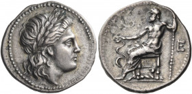 ARGOLIS. Epidauros. Circa 250/45 BC. Drachm (Silver, 21 mm, 4.64 g, 12 h), light weight series. Laureate head of Apollo Maleatas to right, his hair fa...