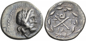 ARGOLIS. Epidauros. Achaian League, Circa 160-146 BC. Hemidrachm (Silver, 14 mm, 2.39 g, 1 h). Laureate head of Zeus to right. Rev. Monogram of AX; to...