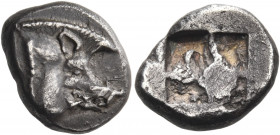 CYCLADES, Kythnos. Circa 475-460 BC. Third stater (Silver, 16 mm, 4.01 g). Boar’s head to right. Rev. Quadripartite incuse square. Jameson 2315 ( this...
