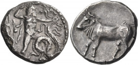 CRETE. Phaistos. Circa 320-300 BC. Stater (Silver, 25 mm, 11.63 g, 2 h). Herakles, bearded and nude save for his lionskin over his head and shoulders,...