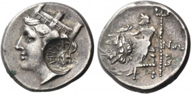 PAPHLAGONIA. Sinope. Circa 200-120 BC. Didrachm (Silver, 22 mm, 8.30 g, 11 h). Turreted head of Tyche to left; struck with a countermark, within a cir...