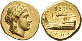 BITHYNIA. Kios. Circa 340-330. Stater (Gold, 18 mm, 8.64 g, 12 h), struck under the magistrate Hierokles. Laureate head of Apollo to right, his hair l...